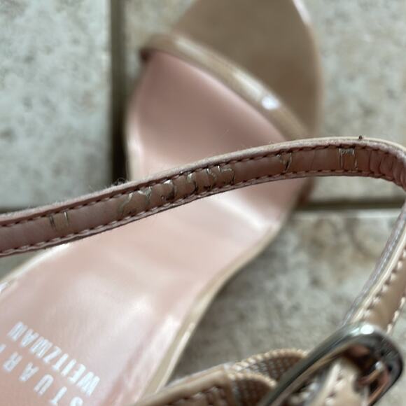 Stuart Weitzman Nudistsong Strap Sandal Patent Leather Neutral - Picture 10 of 13